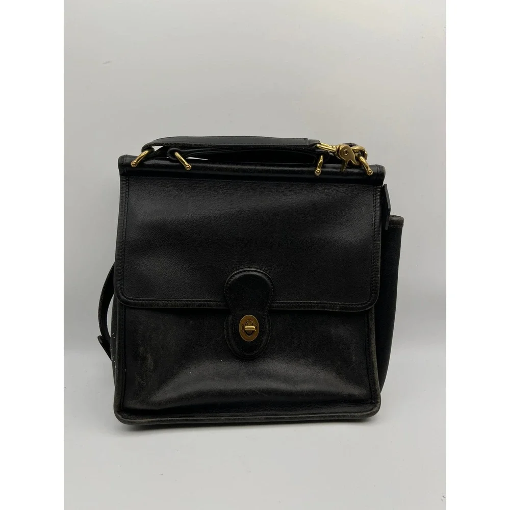 VTG Coach Black Leather Briefcase Messenger Bag Turnlock Brass Hardware G13 9927